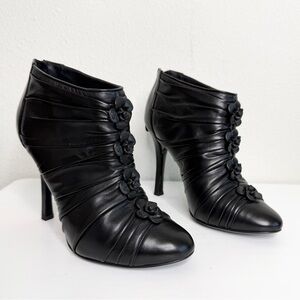 CHANEL Camellia Flower Ankle Boots Cap Toe Size 37.5